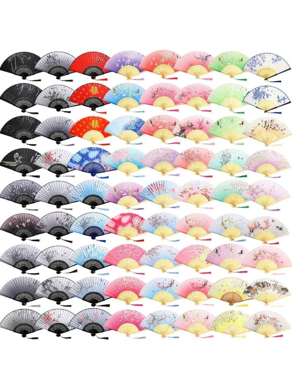72 Pcs Floral Folding Hand Fans - Vintage Silk Handheld Decor for Weddings